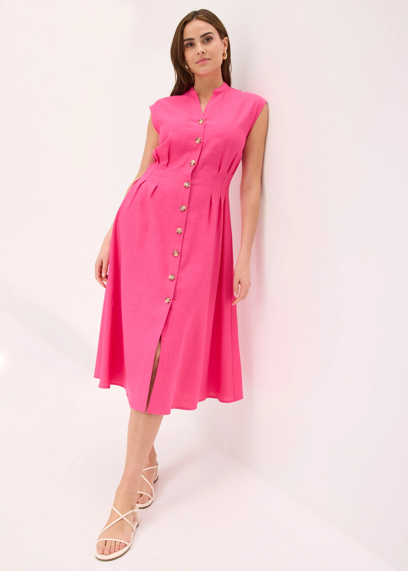 Robe midi légère en lin mélangé • fuchsia • Boutique bonprix