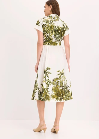 Robe-chemise avec lien à nouer • blanc nacré-olive imprimé • Boutique bonprix