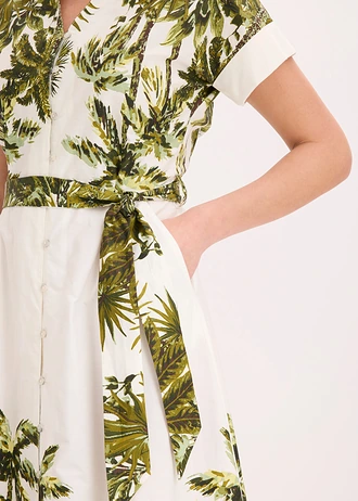 Robe-chemise avec lien à nouer • blanc nacré-olive imprimé • Boutique bonprix