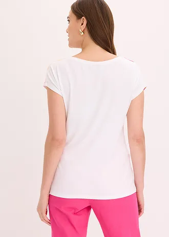 T-shirt à épaules descendues • blanc-rose fuchsia-orange vif floral • Boutique bonprix