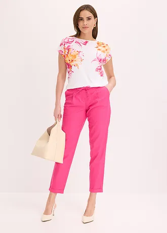 T-shirt à épaules descendues • blanc-rose fuchsia-orange vif floral • Boutique bonprix