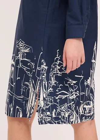 Overhemdjurk van katoenpopeline • donkerblauw-ecru grafische print • bonprix online shop