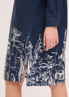 Robe-chemise en popeline de coton • bleu foncé/écru graphique • Boutique bonprix