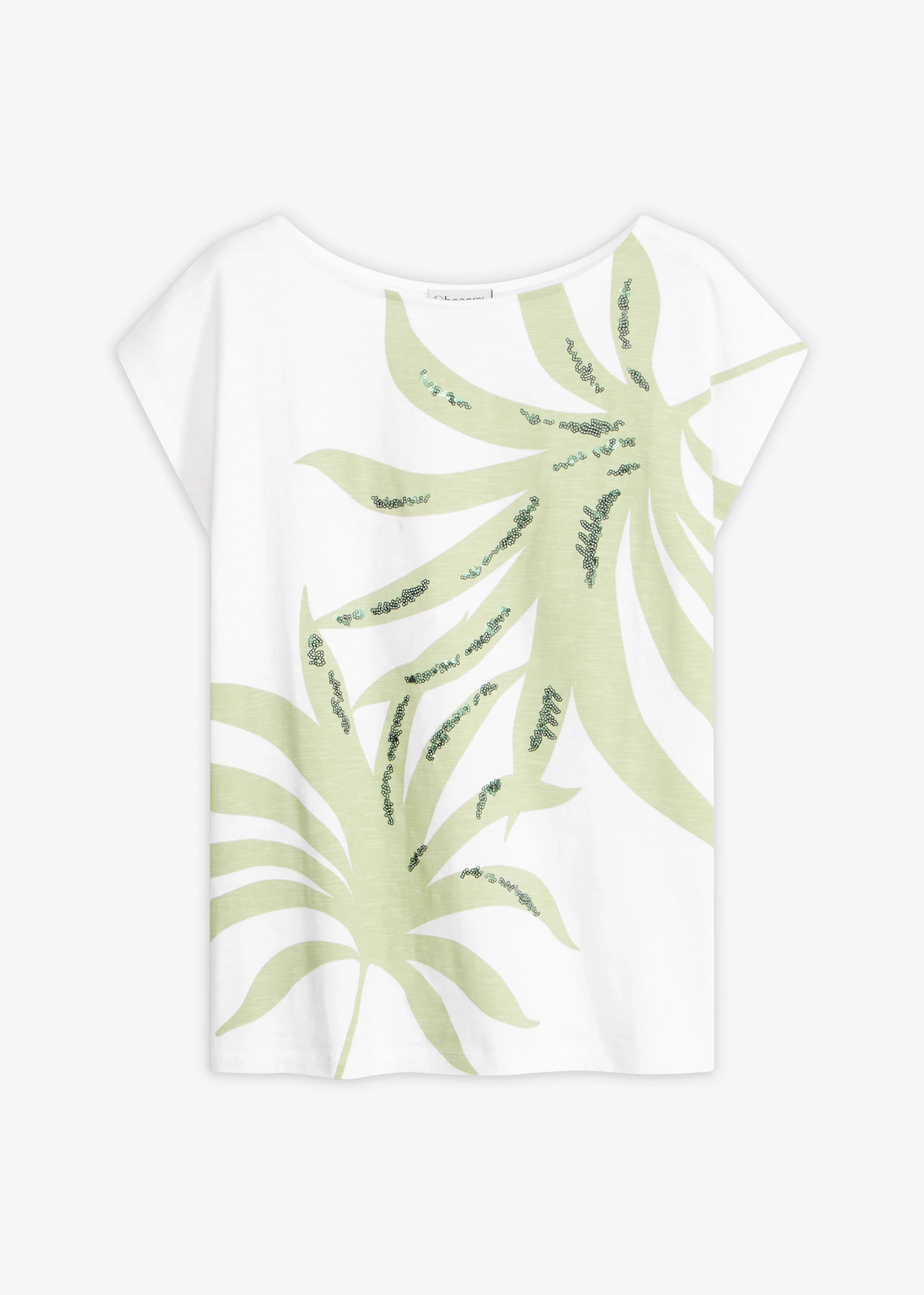 T-shirt z cekinami • biały-bladozielony-oliwkowy z nadrukiem • sklep bonprix