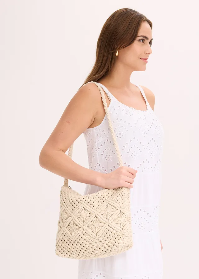 Makraméschoudertas, Kleur: natuurbeige