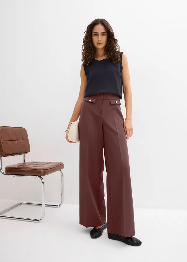 Top sans manches en viscose mélangée beige