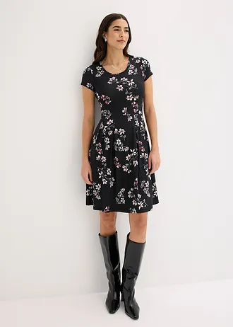 Jersey jurk in een viscosemix • zwart gebloemd • bonprix online shop