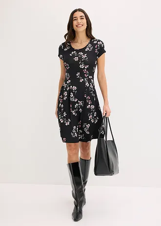 Jersey jurk in een viscosemix • zwart gebloemd • bonprix online shop