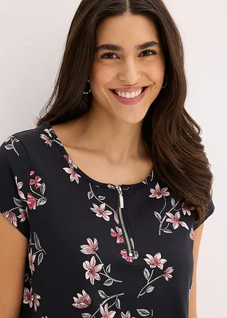 Bluză oversize, din amestec de bumbac • negru/roz floral • magazin bonprix