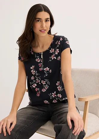 Oversized shirt in een katoenmix • zwart-roze gebloemd • bonprix online shop