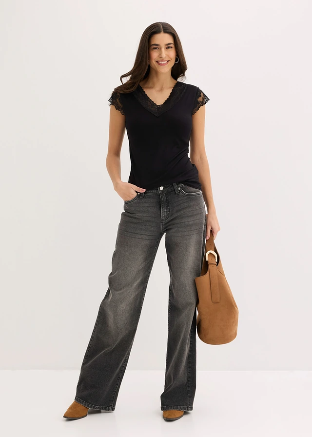 T-shirt doux en viscose extensible, Couleur: noir