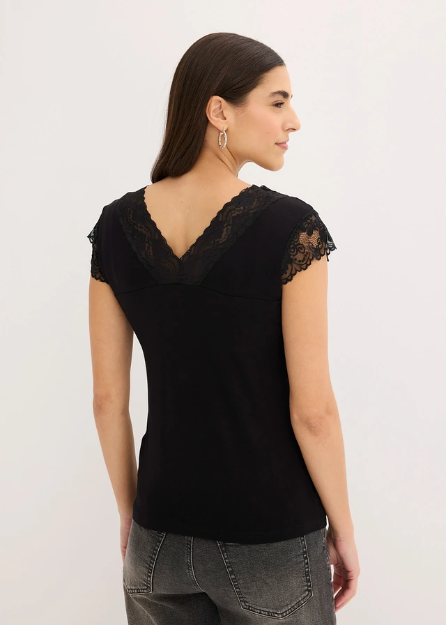 T-shirt doux en viscose extensible, Couleur: noir