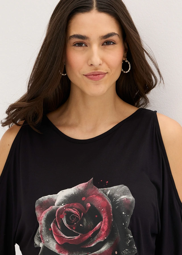 T-shirt à épaules dénudées en viscose • noir/gris floral • product-page.page-title-suffix