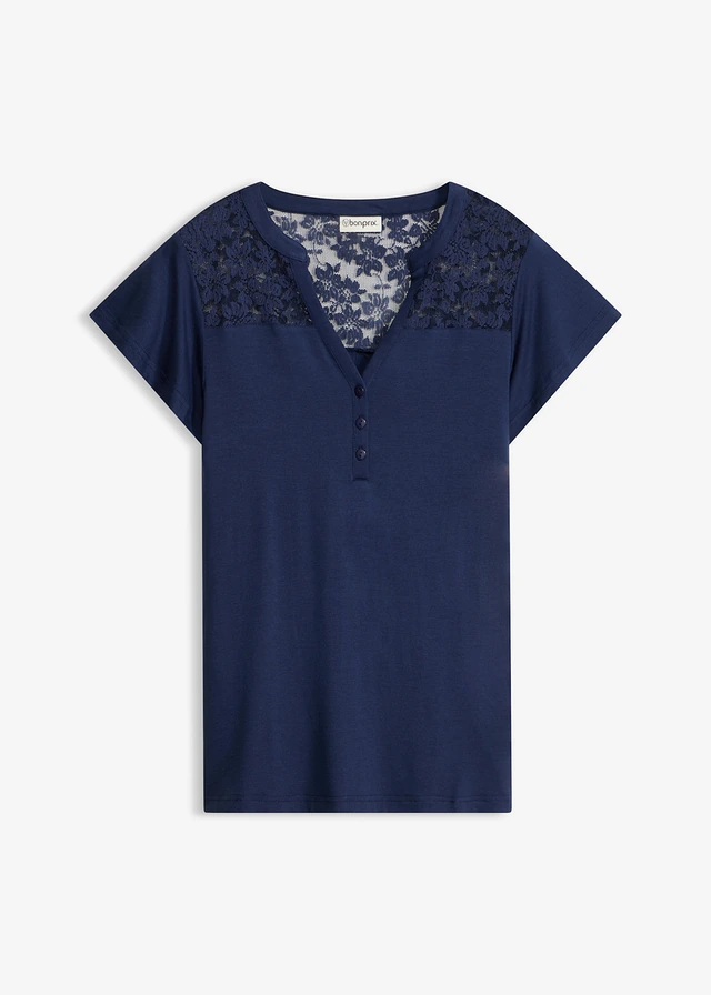 Henley shirt in een viscosemix, Kleur: donkerblauw