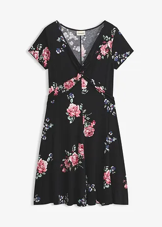 Jersey jurk van viscosemix, Kleur: zwart gebloemd