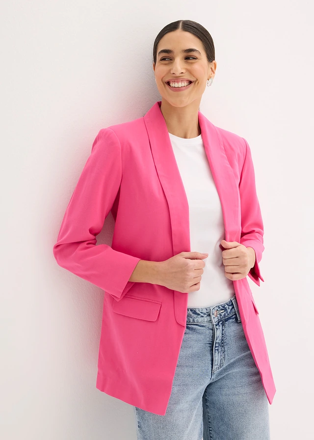 Lange blazer in een viscosemix, Kleur: pinklady