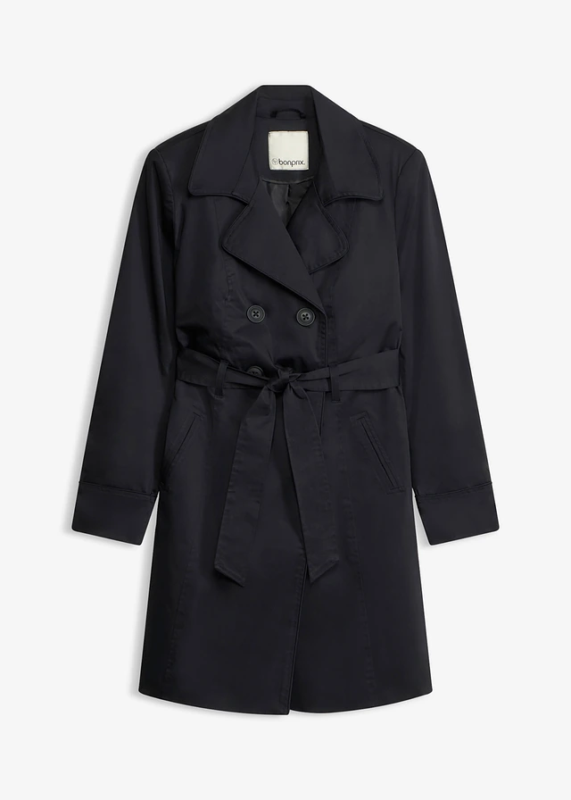 Trenchcoat van katoen, Kleur: zwart