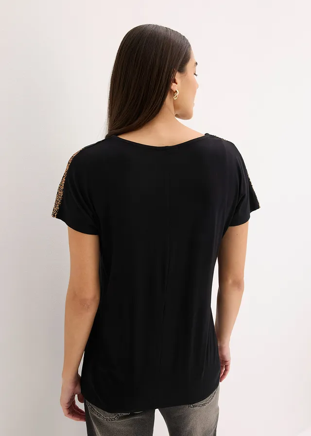 Shirt in een visosemix, Kleur: zwart grafische print