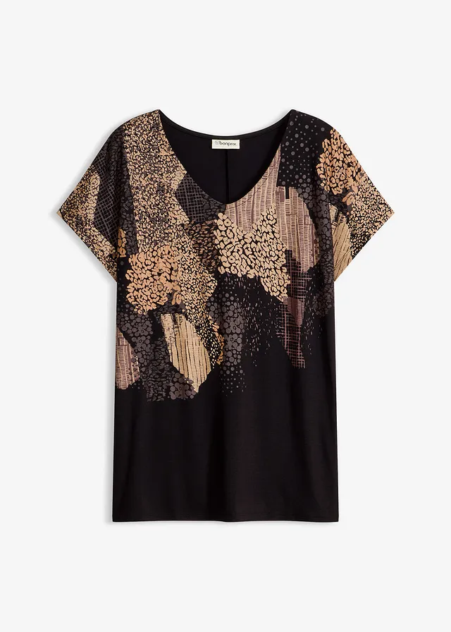 Shirt in een visosemix, Kleur: zwart grafische print