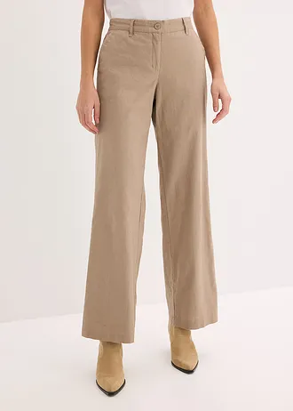 Geweven broek van linnen-katoenmix, Kleur: taupe