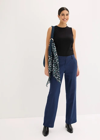 Pantalon tissé en lin et coton, Couleur: bleu foncé