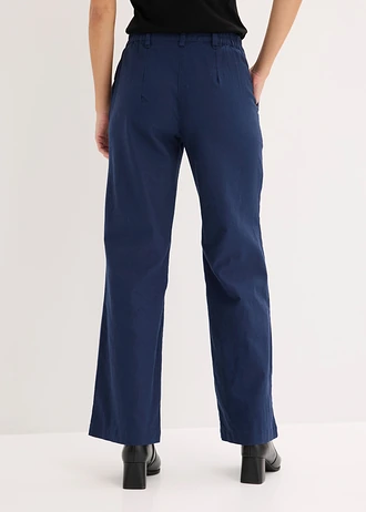 Pantalon tissé en lin et coton, Couleur: bleu foncé