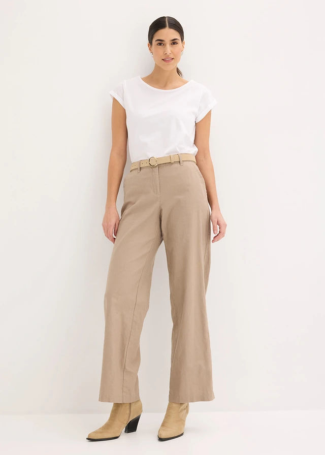 Geweven broek van linnen-katoenmix, Kleur: taupe