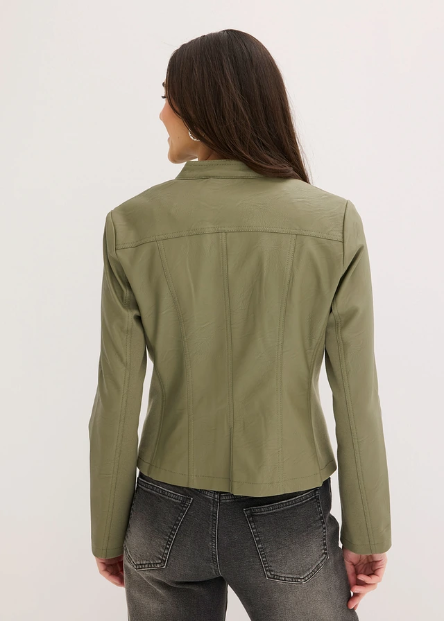 Imitatieleren jas van pure viscose, Kleur: olijfgroen