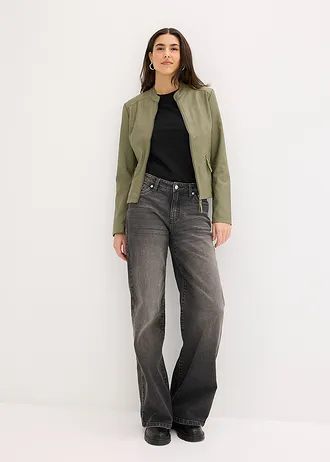 Imitatieleren jas van pure viscose, Kleur: olijfgroen