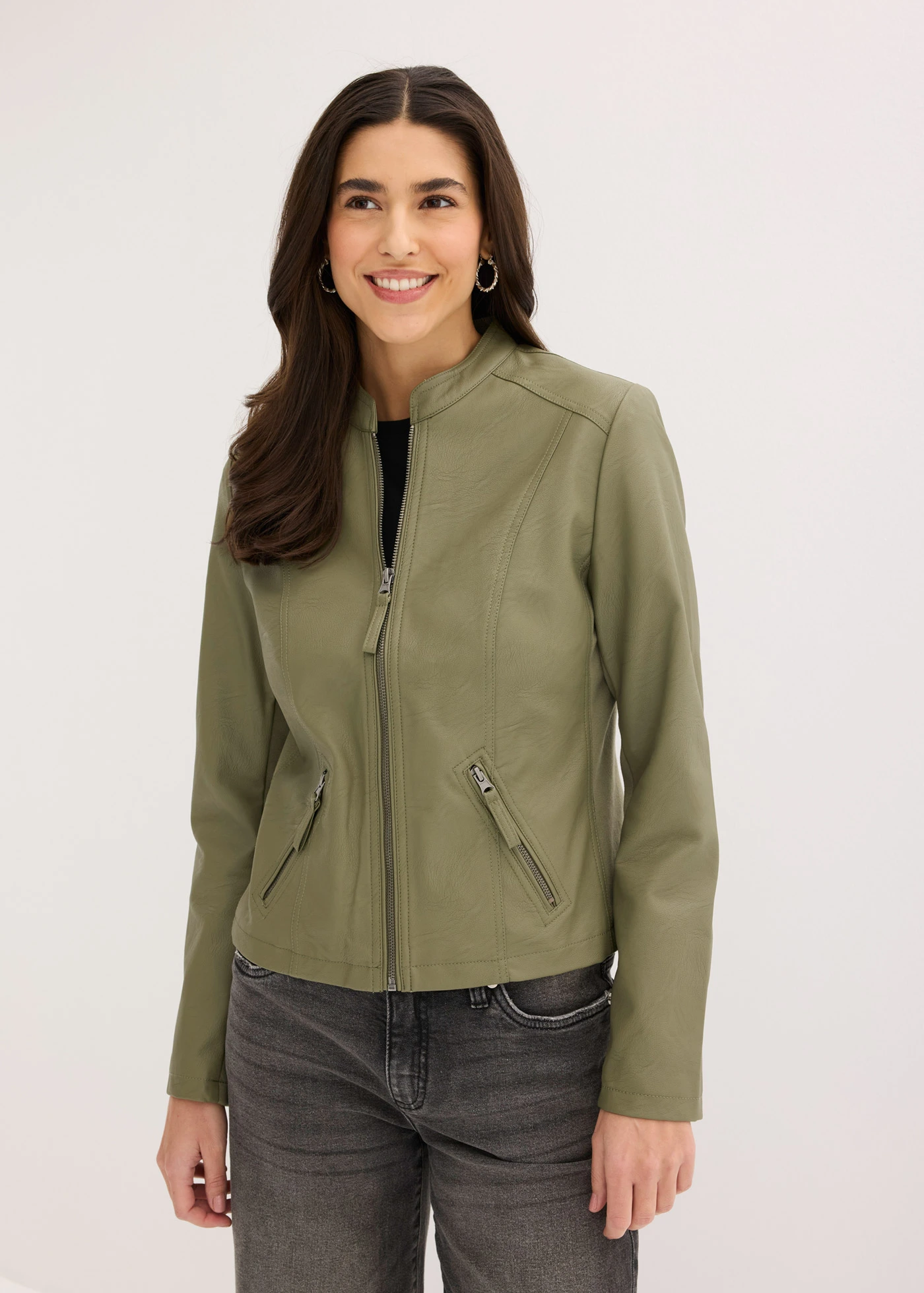 Imitatieleren jas van pure viscose • olijfgroen • bonprix online shop