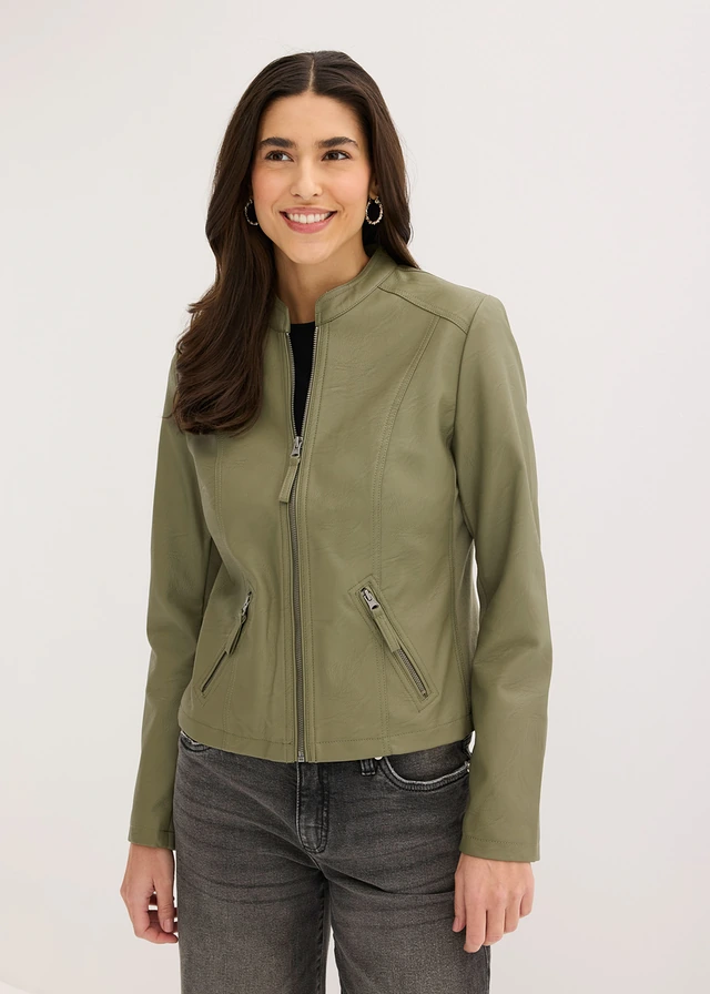 Veste enduite en viscose, Couleur: olive