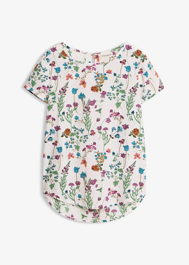 Blouseshirt, Kleur: wolwit gebloemd
