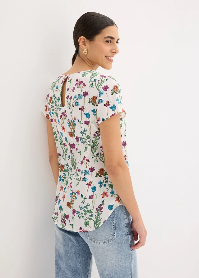 Blouseshirt, Kleur: wolwit gebloemd