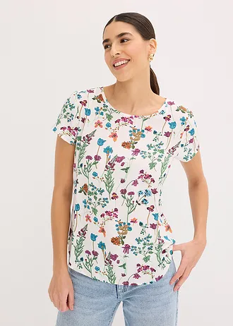Blouseshirt, Kleur: wolwit gebloemd