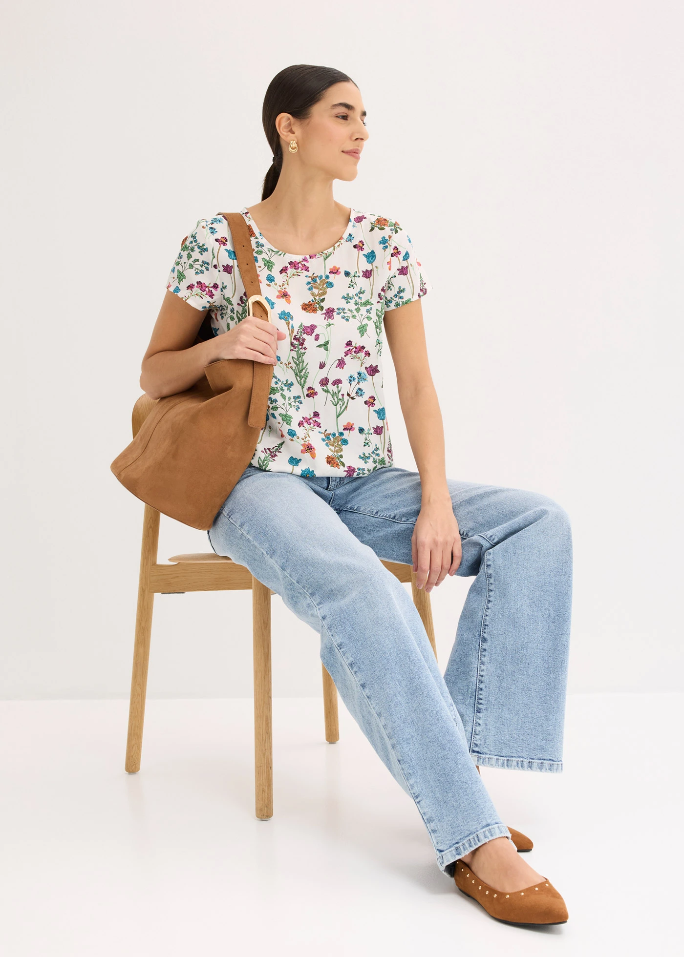 Bluză din tricot • ecru cu flori • magazin bonprix