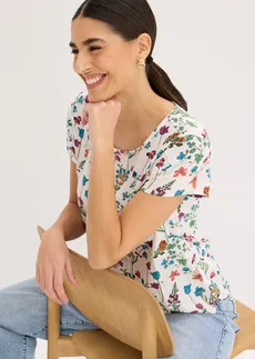 Halenkové tričko • přírodní bílá s květy • bonprix obchod