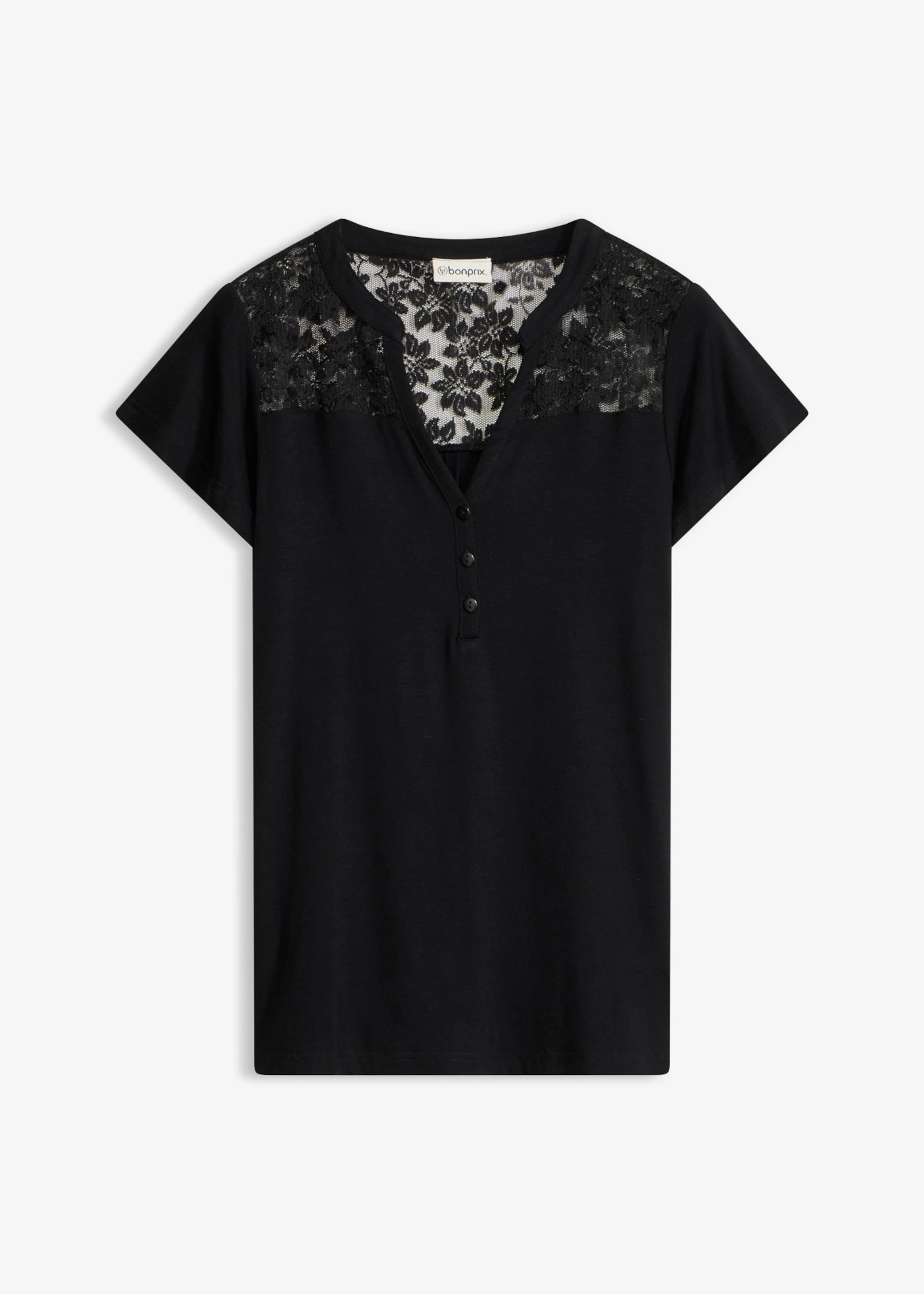 Bluză henley din amestec cu viscoză • negru • magazin bonprix