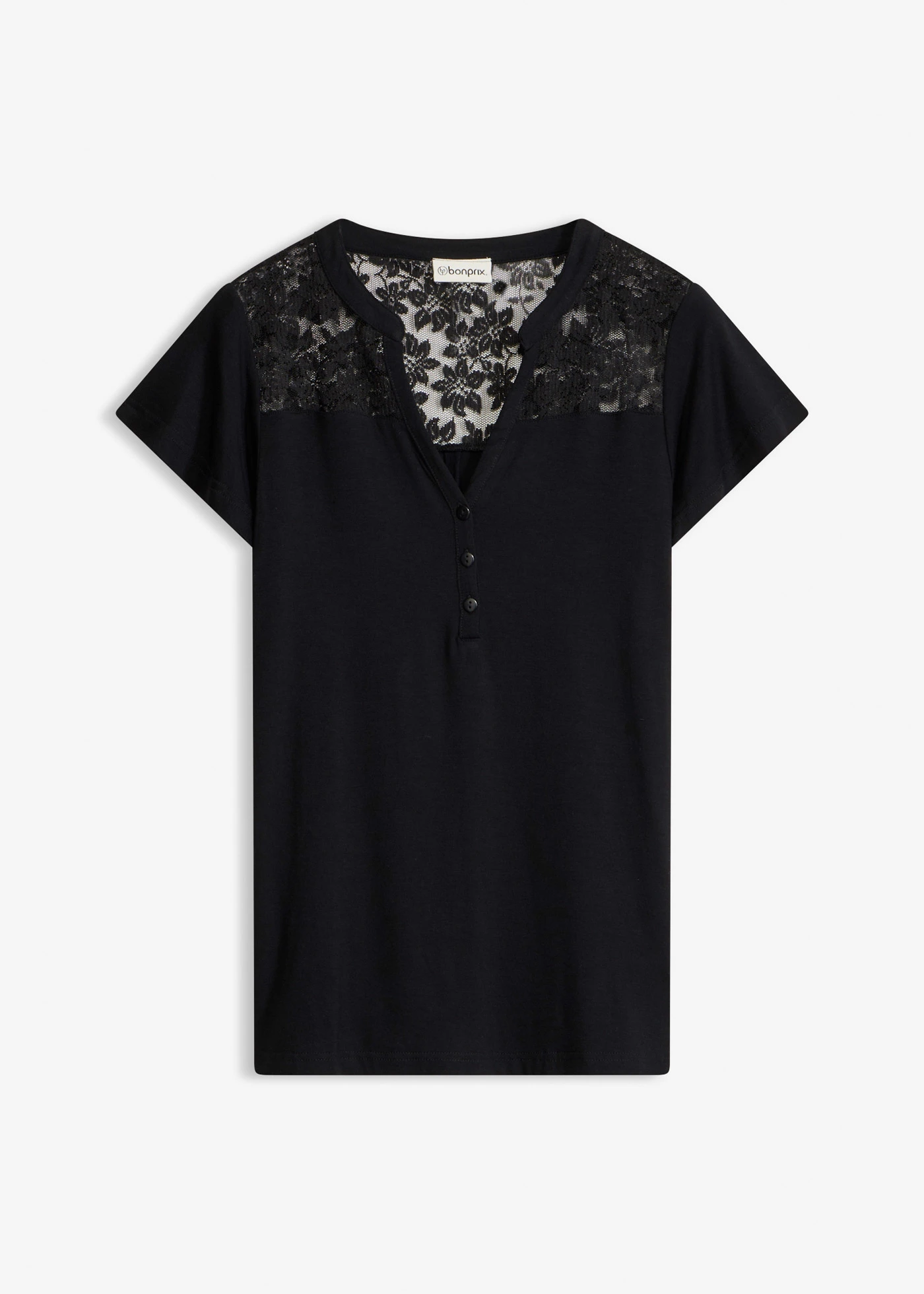 T-shirt col tunisien en viscose majoritaire • noir • Boutique bonprix