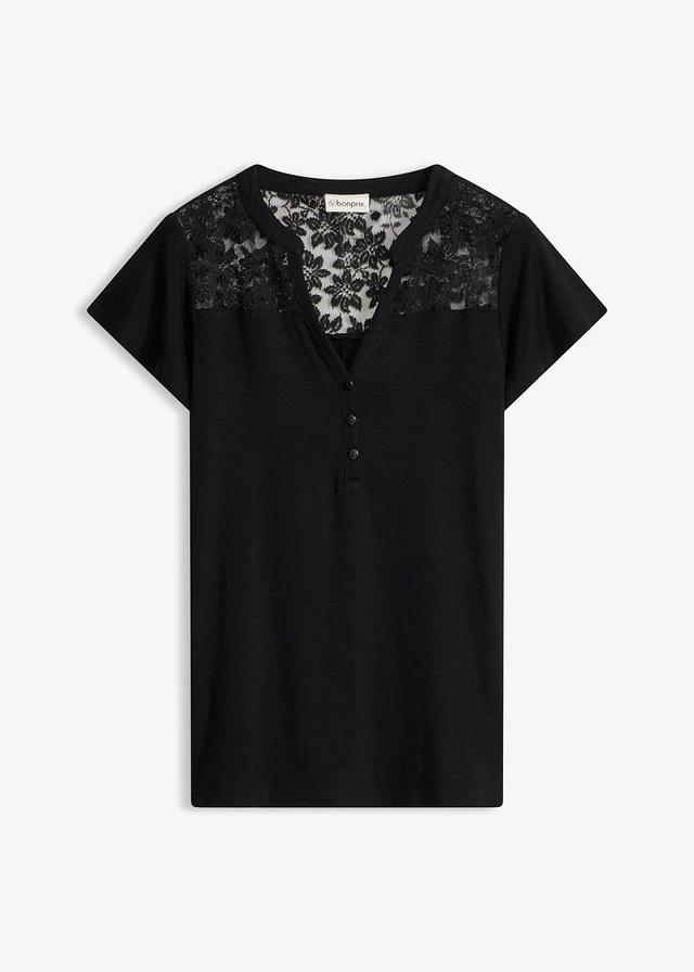 Bluză henley din amestec cu viscoză • negru • magazin bonprix