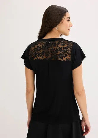 Henley shirt in een viscosemix, Kleur: zwart