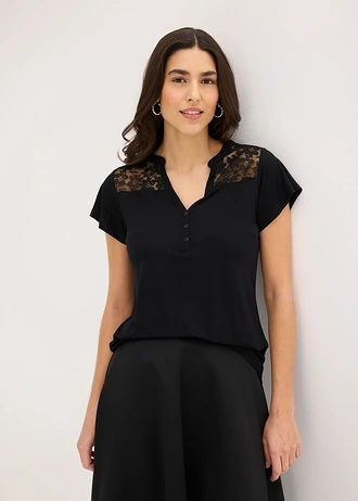 Bluză henley din amestec cu viscoză • negru • magazin bonprix