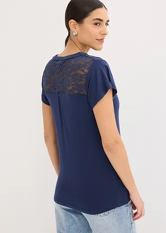 Henley shirt in een viscosemix, Kleur: donkerblauw