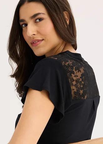 T-shirt col tunisien en viscose majoritaire • noir • Boutique bonprix