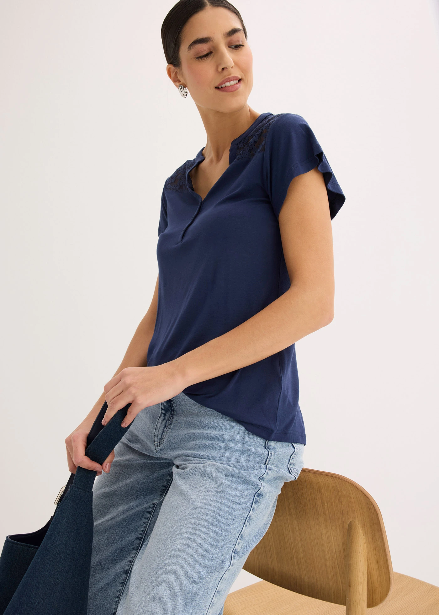 Henley shirt in een viscosemix • donkerblauw • bonprix online shop