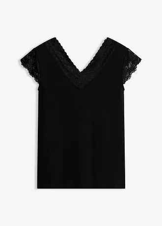 T-shirt doux en viscose extensible, Couleur: noir