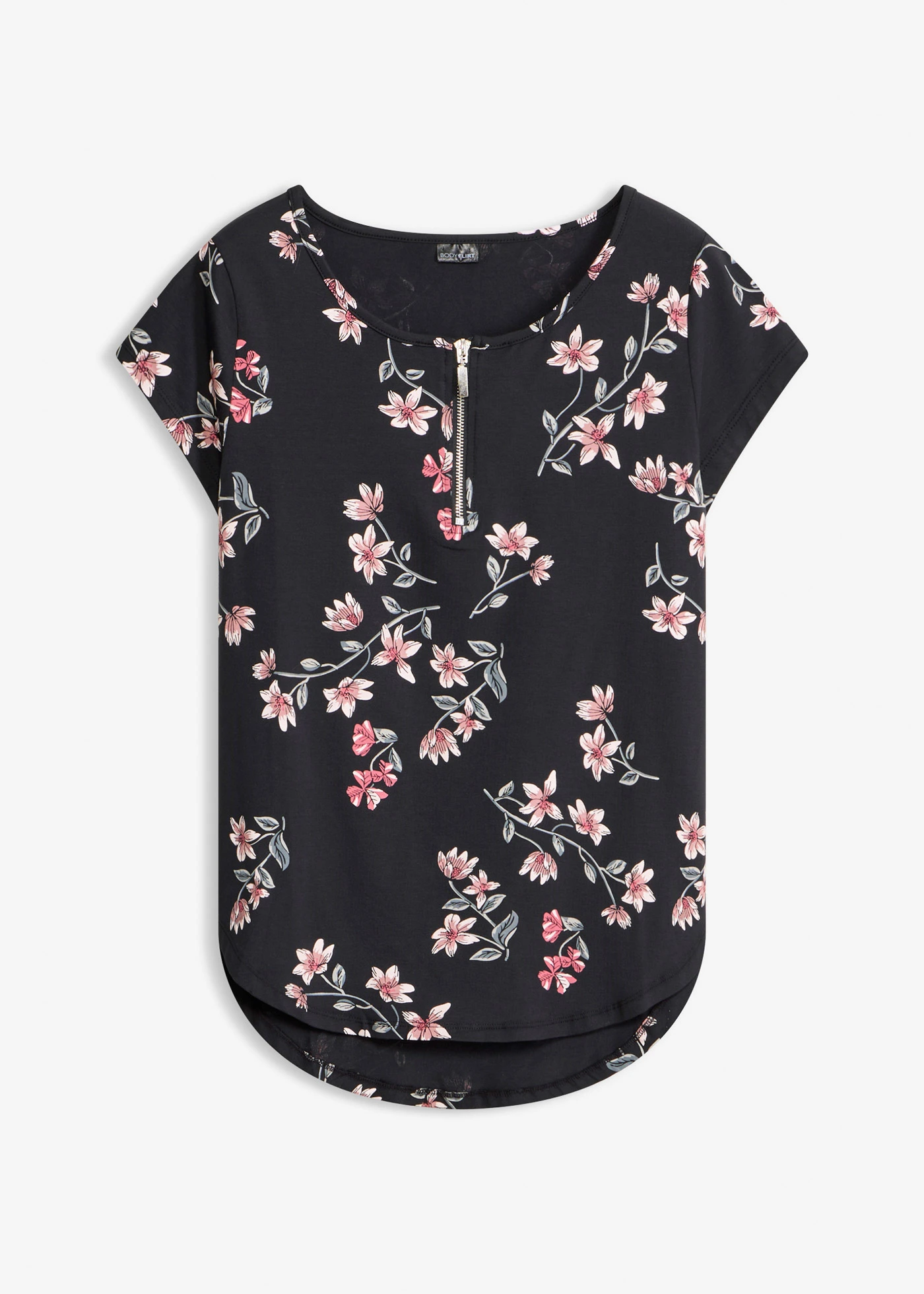 Oversized shirt in een katoenmix • zwart-roze gebloemd • bonprix online shop