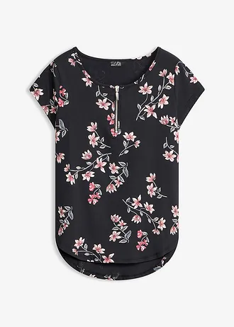 T-shirt oversize en coton extensible, Couleur: noir-rose floral