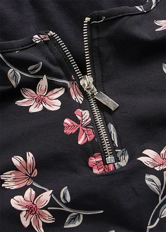 Bluză oversize, din amestec de bumbac • negru/roz floral • magazin bonprix