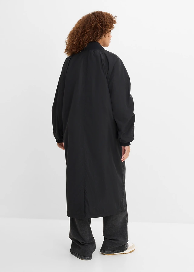 Lange jas met gebreide kraag, Kleur: zwart
