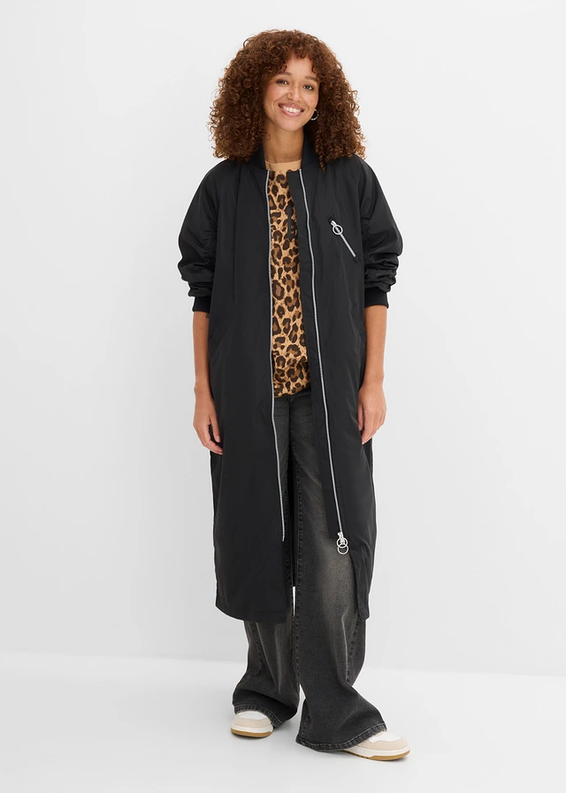 Lange jas met gebreide kraag, Kleur: zwart